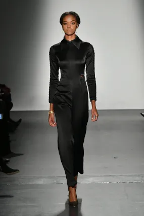 Stretch Satin Viscose Jumpsuit with Lace-Up Detail