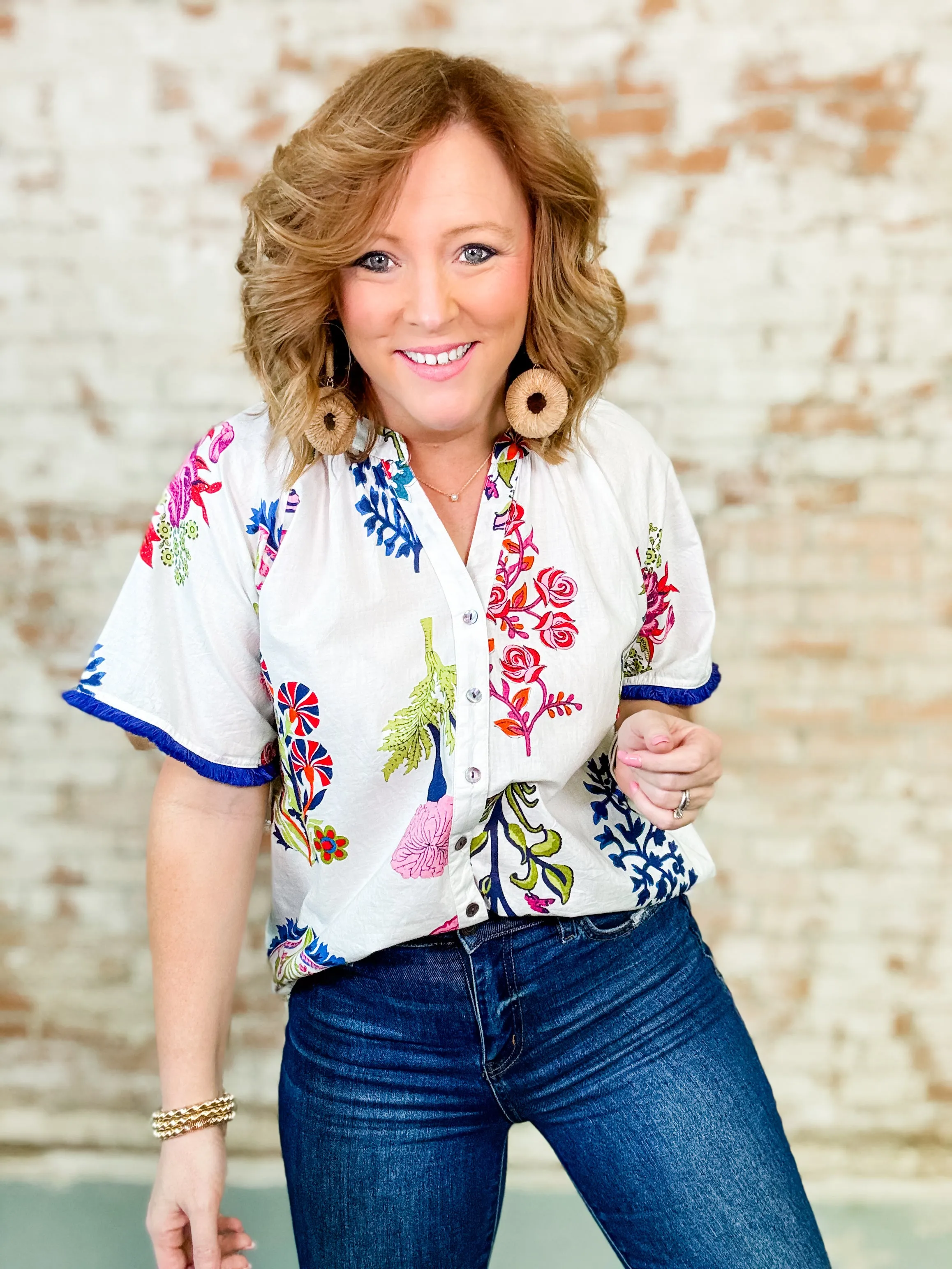 THML Tisha Floral Button Front Top