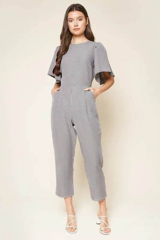 Tribune Gingham Cape Sleeve Jumpsuit