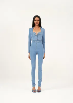 Ultra Cropped Scoop Denim Jacket in Blue