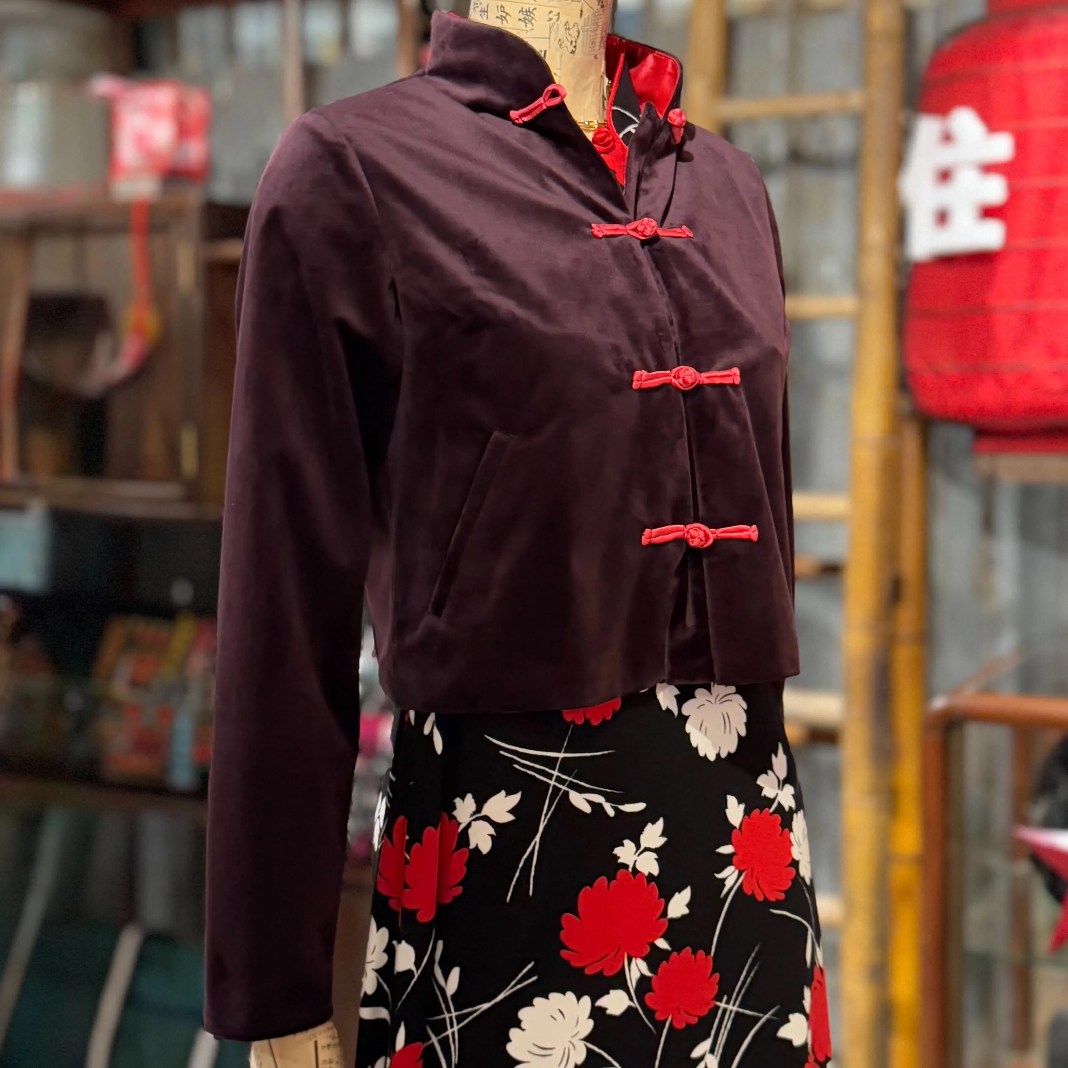Velvet Crop Jacket, Dark Red