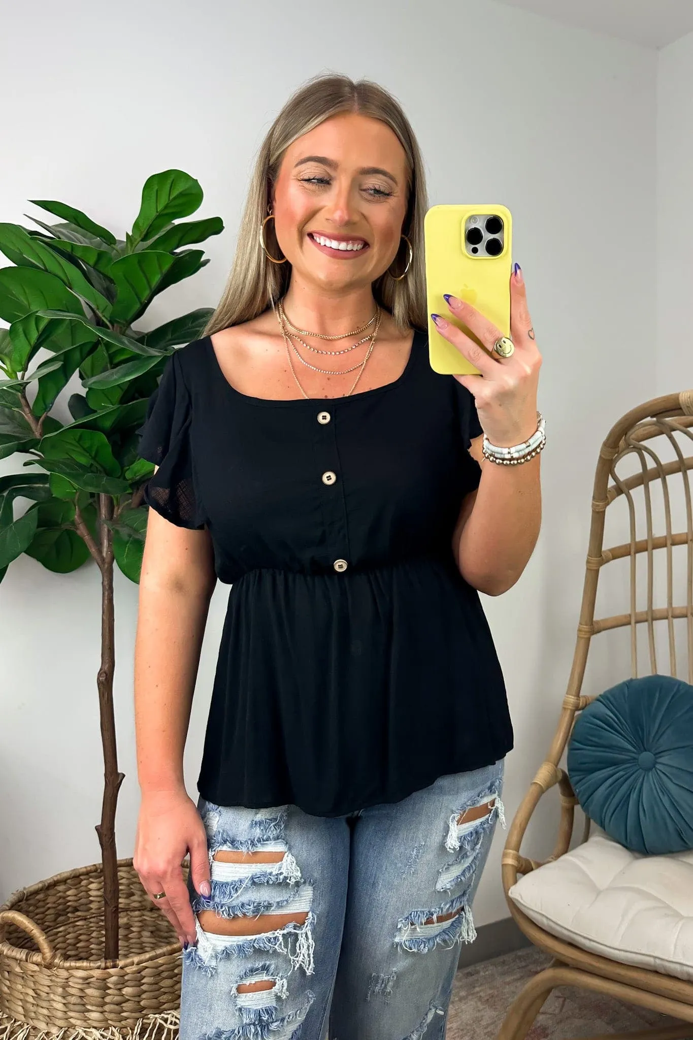 Wendlyn Ruffle Sleeve Button Peplum Top - FINAL SALE