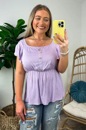 Wendlyn Ruffle Sleeve Button Peplum Top - FINAL SALE