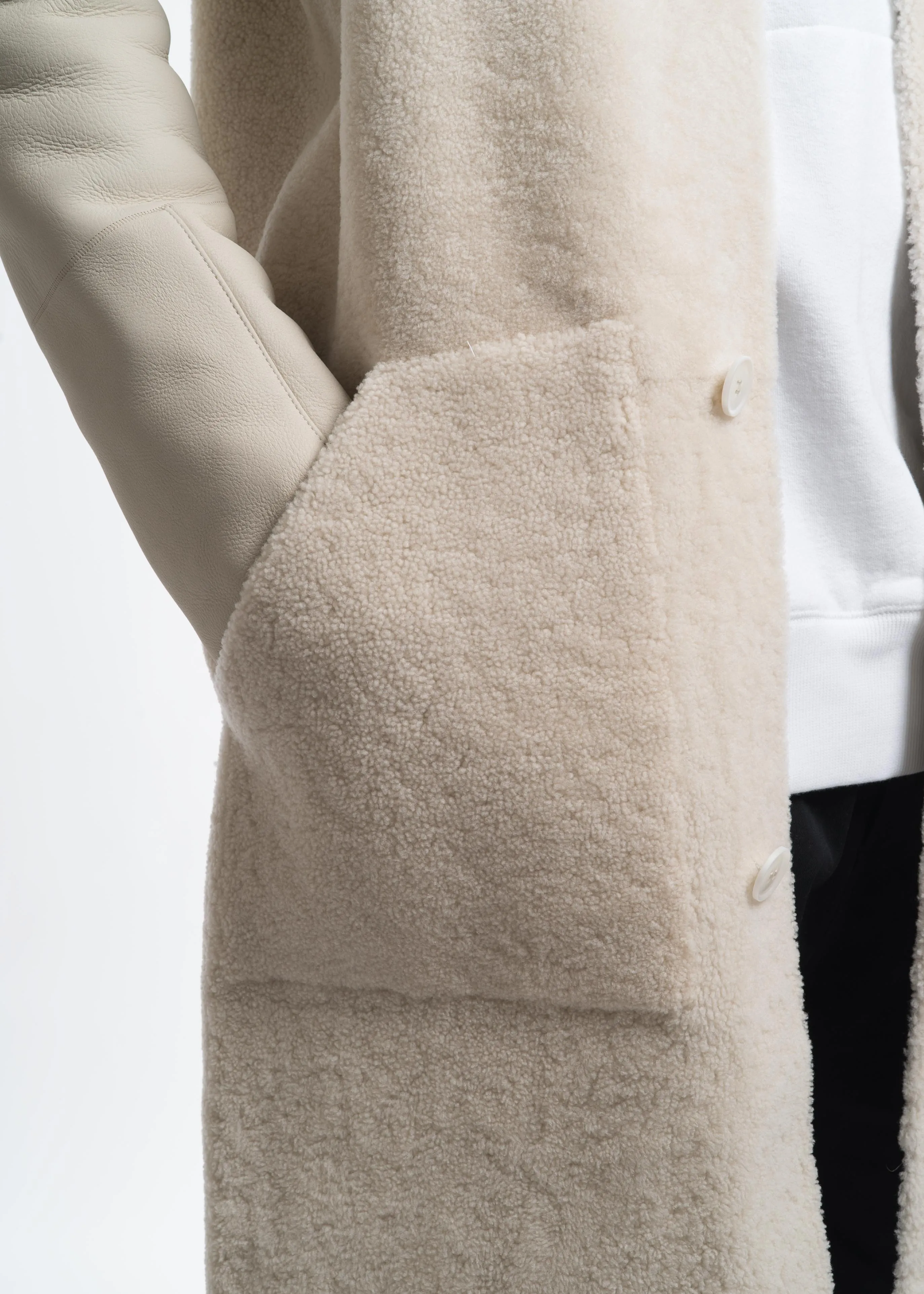 White Shearling Motocross Leather Coat