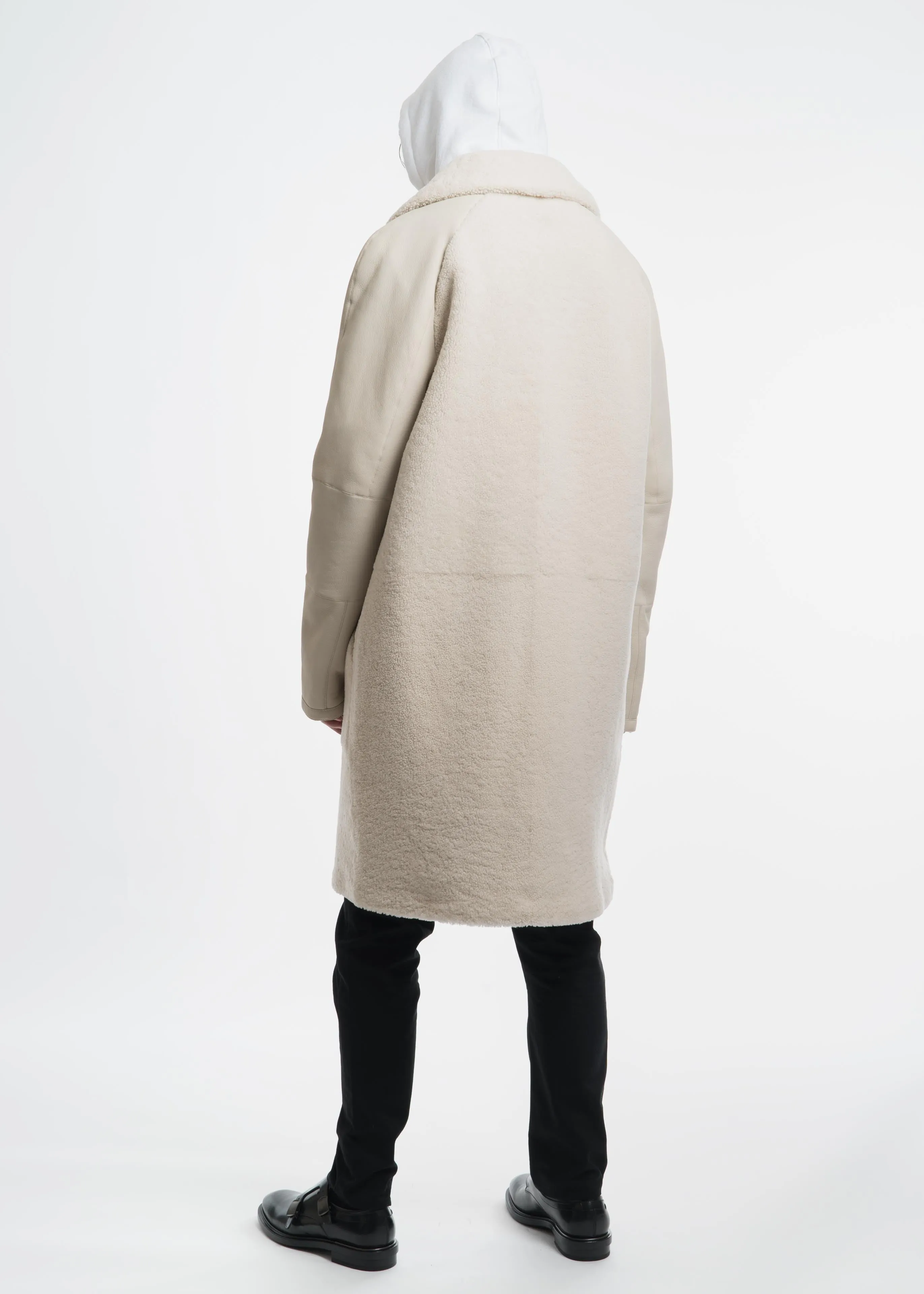 White Shearling Motocross Leather Coat
