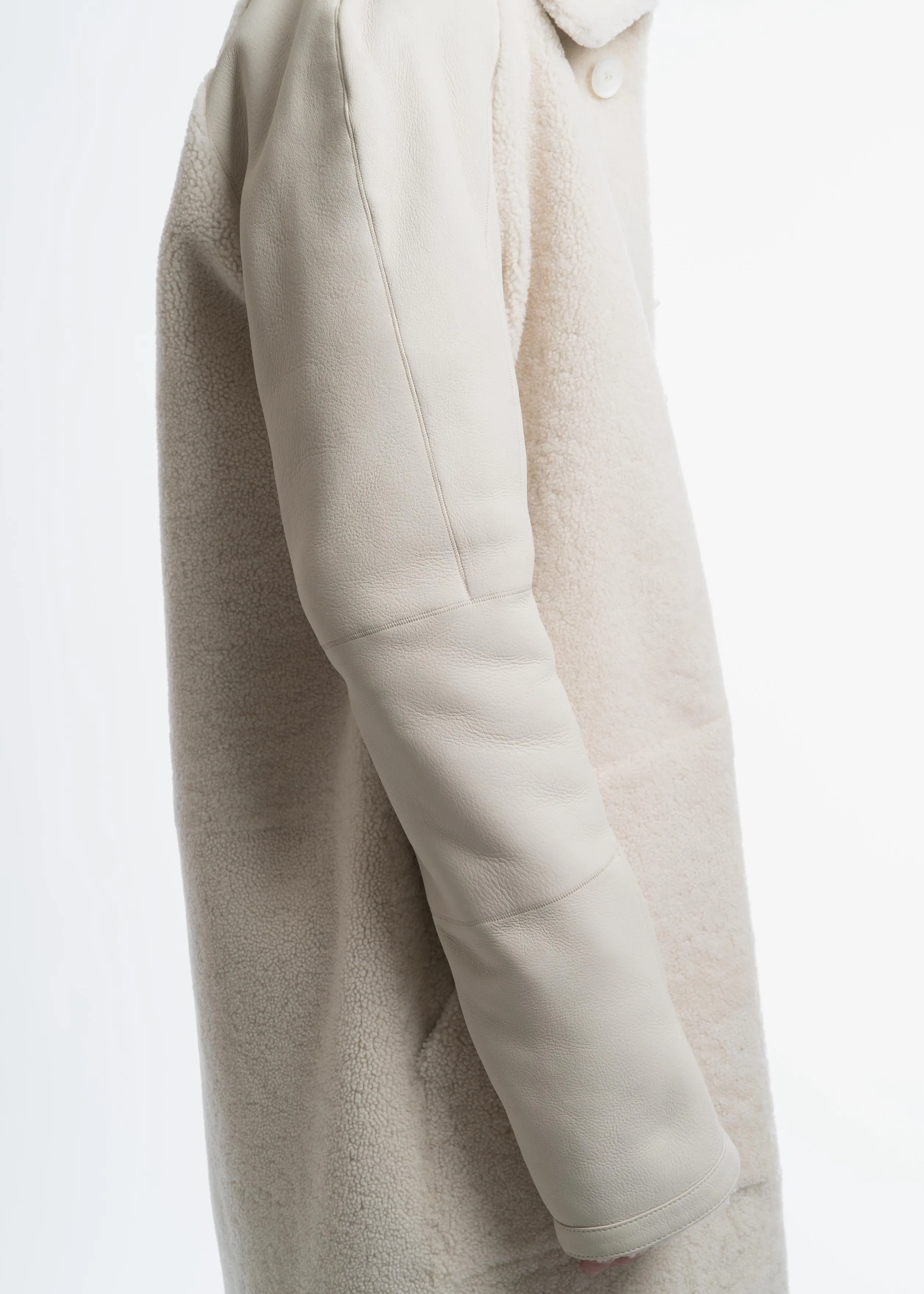 White Shearling Motocross Leather Coat