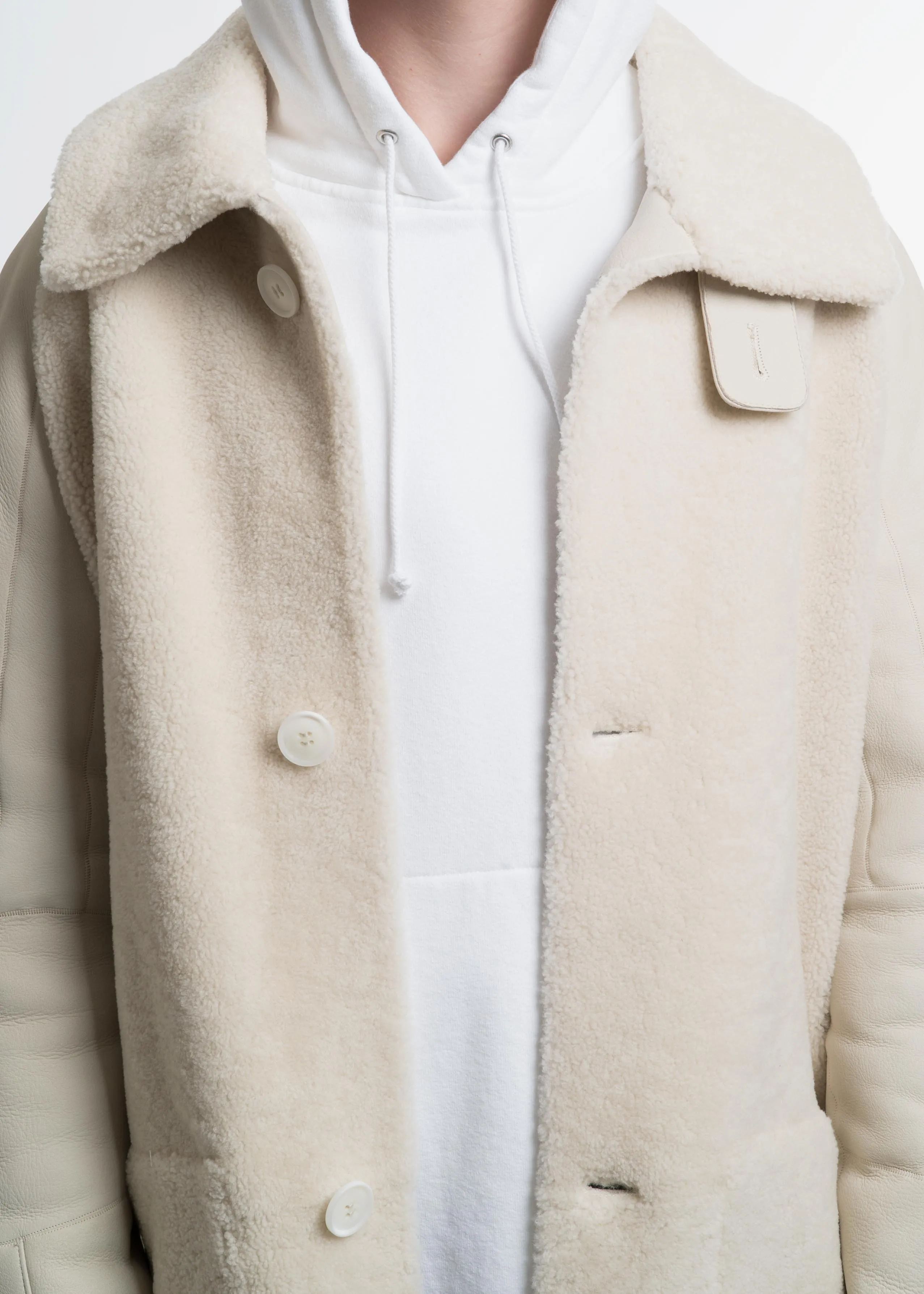 White Shearling Motocross Leather Coat