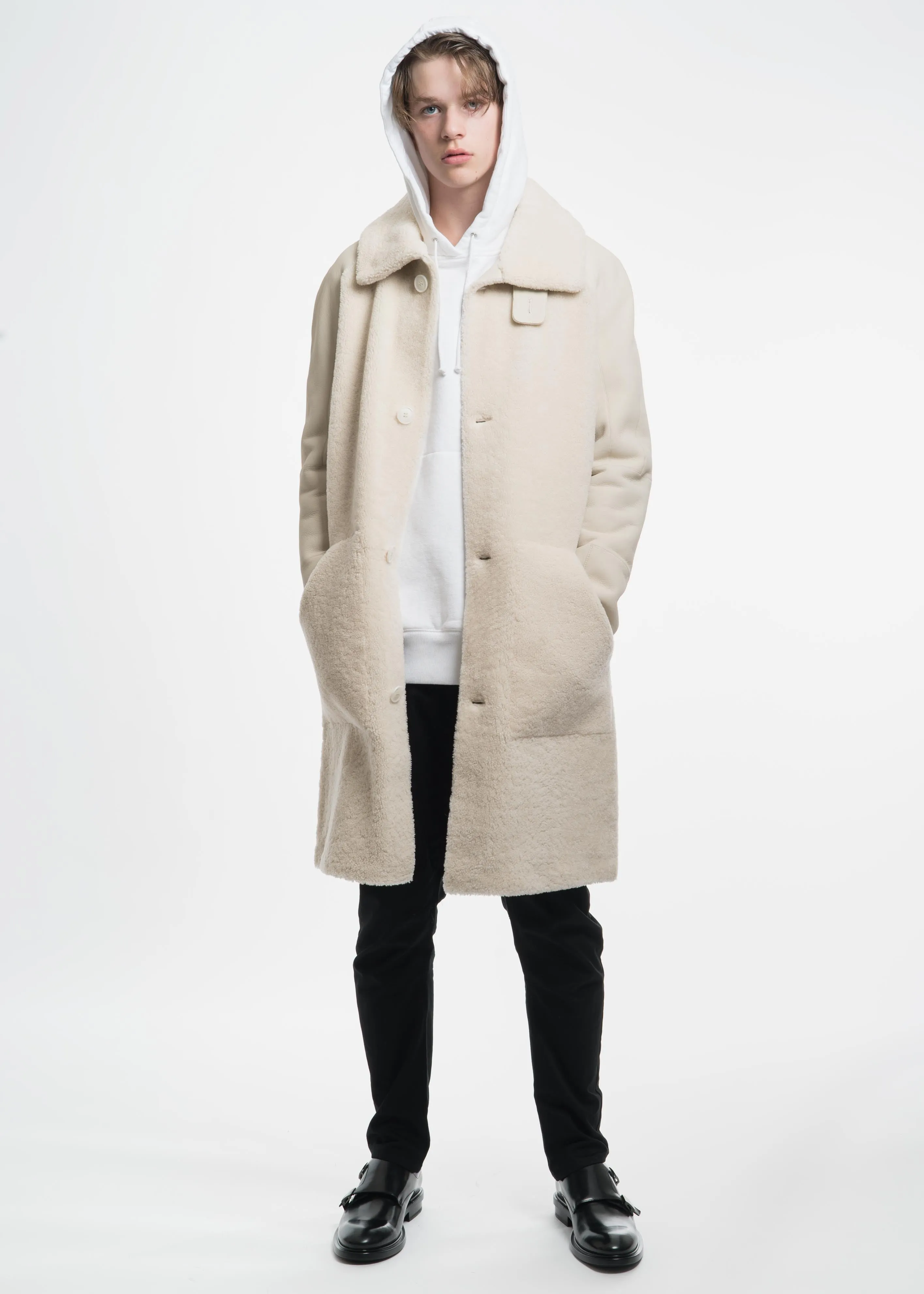 White Shearling Motocross Leather Coat