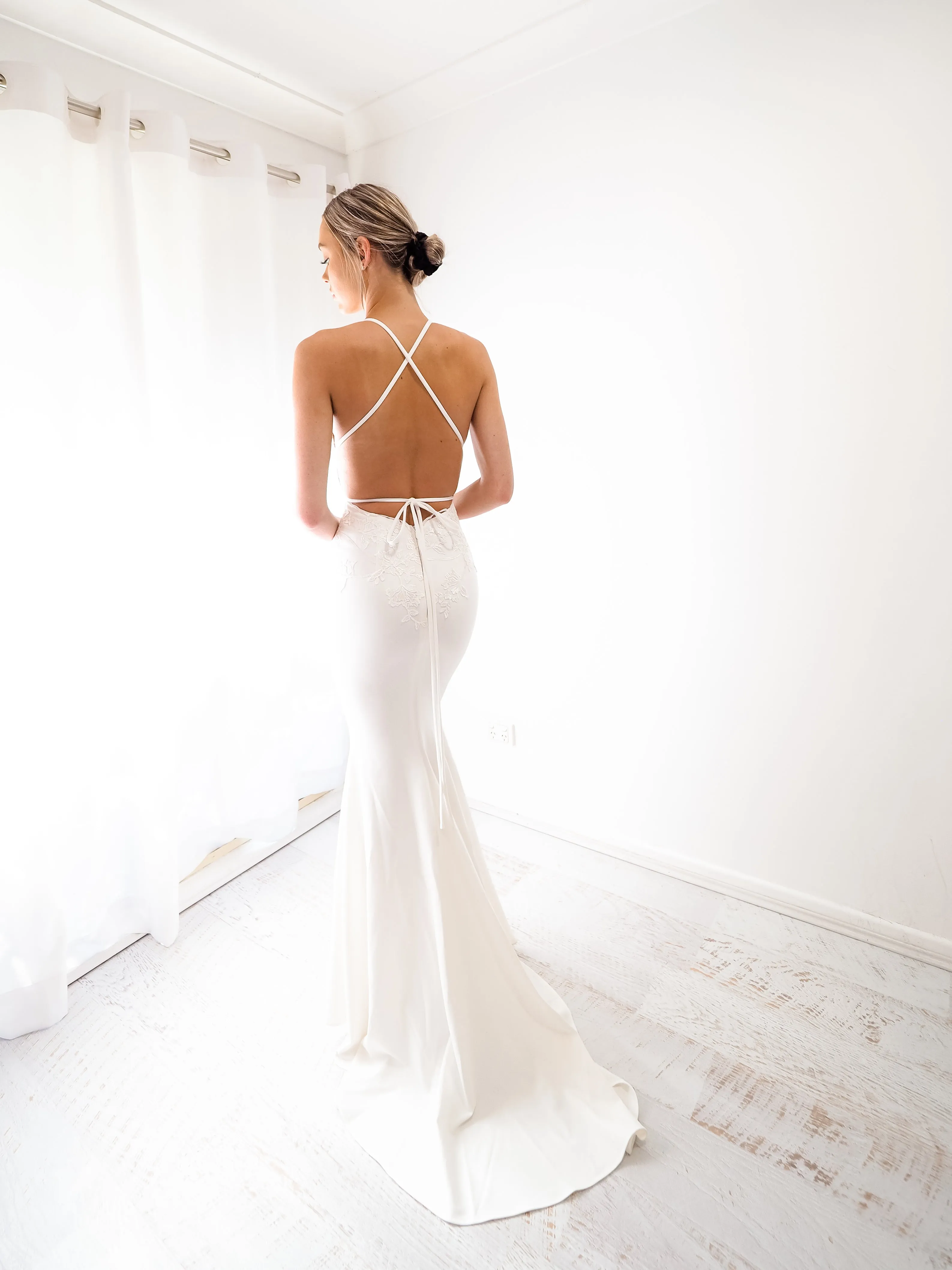 White vine lace on nude mermaid dress (sales)
