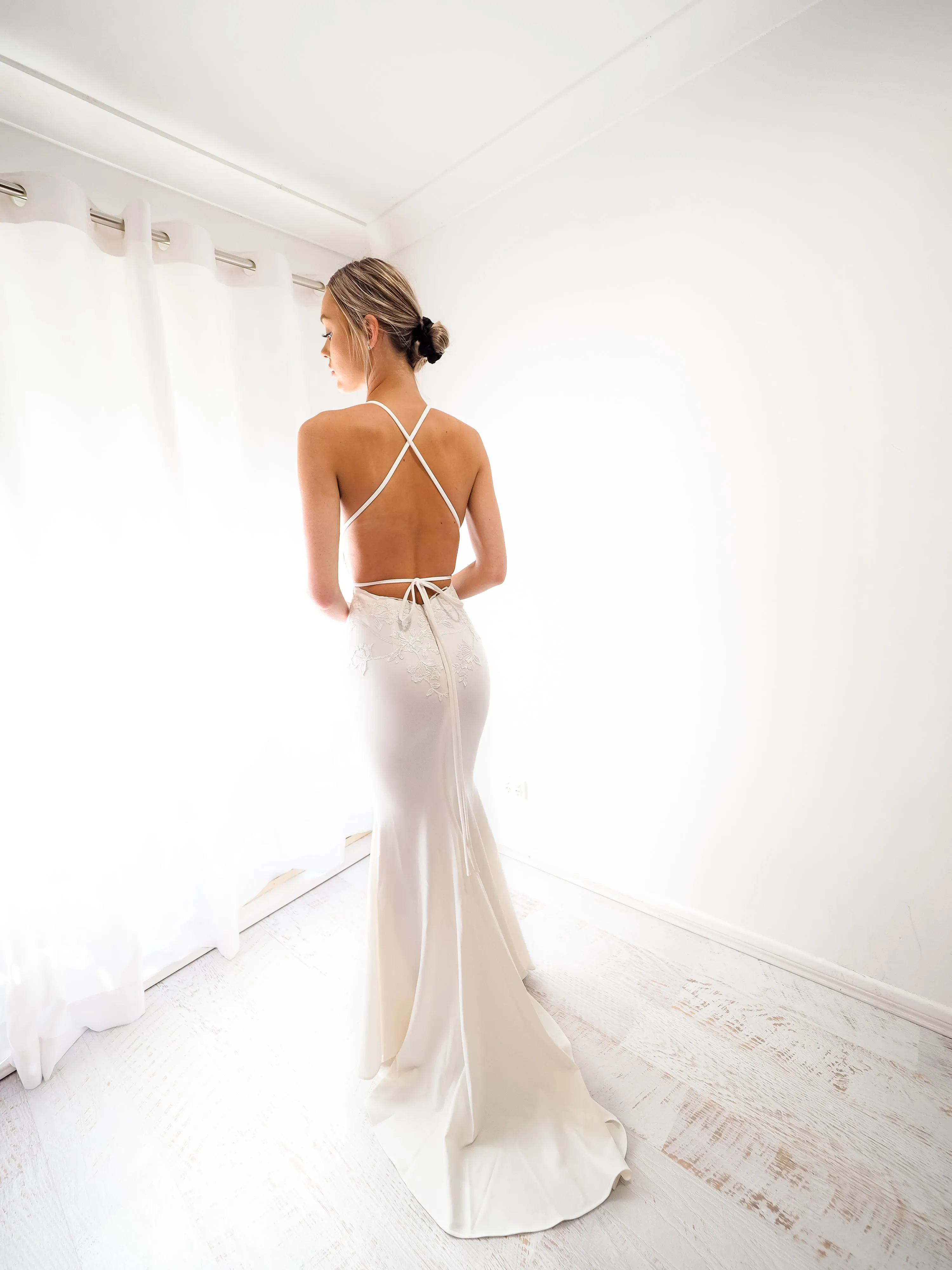 White vine lace on nude mermaid dress (sales)