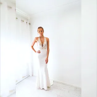 White vine lace on nude mermaid dress (sales)