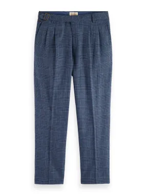 Wide-Leg Pleated Check Chinos in Blue Check
