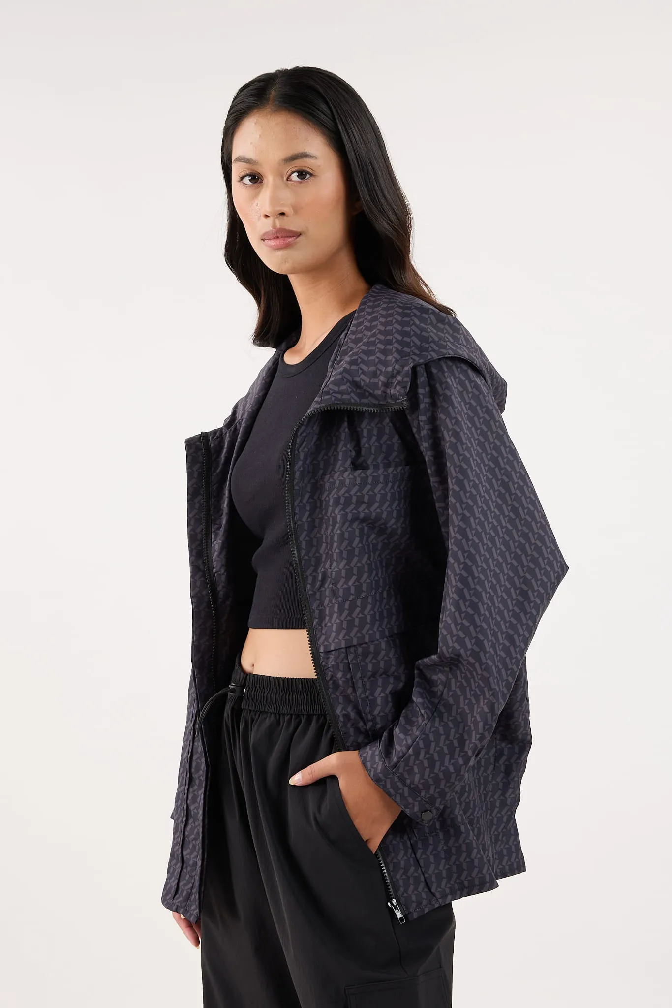 Winter Grey Printed Parka Jacket