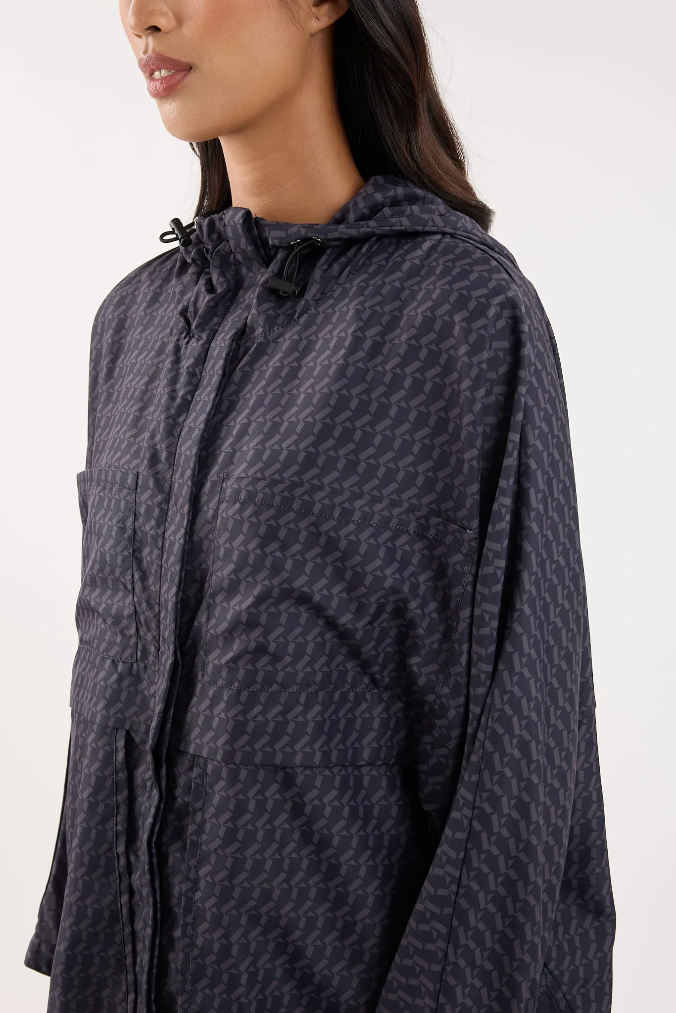 Winter Grey Printed Parka Jacket