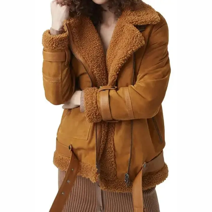 Women's B3 RAF Aviator Shearling Suede Leather Jacket