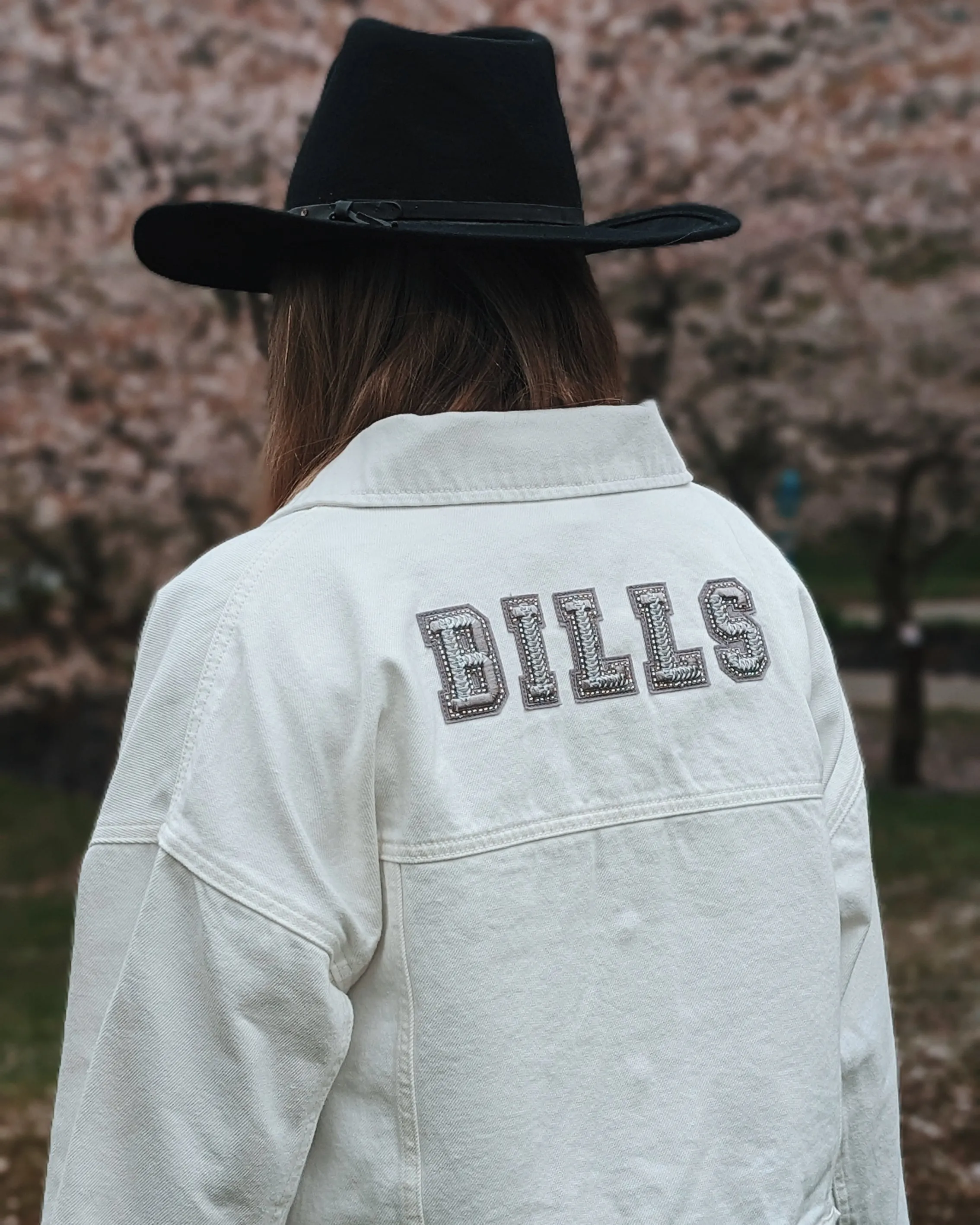 Women's Buffalo Bills Oversized Cropped White Denim Jacket